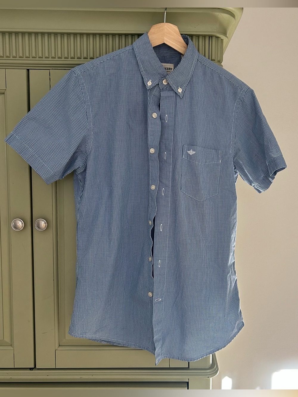 Dockers Blue Micro-Gingham Short-Sleeve Button-Down Shirt